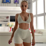 Hot 2020 Solid Color Round Neck Shorts Casual Two Piece Vest Suit Female Sporty Ribbed Line Stitching Summer Pants Set