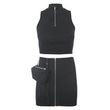 X00532M Autumn new women's wear New slim zip detachable waist vest skirt suit Pocket short skirt casual set