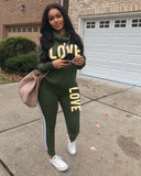 X01931C Plus Size 2 Piece Set Women Outfit LOVE Letter Print High Neck Hoodies Sweatshirt Pants Tracksuit Streetwear Casual Suit