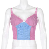 X00533M New women's wear bowknot matching color sexy mesh perspective navel condole vest