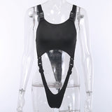 X00515C Black Solid Sexy High Street Bodysuit Hollow Out Buckle Sleeveless Backless Ladies Suspenders Bodysuit Playsuit Summer