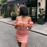 Lady summer party night bodycon women pink white elegant off shoulder slim club dress mujer