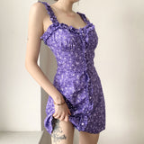 2020 Sexy halter skirt with purple broken flower and wood ear dress