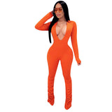 Phoenix 2020 New high-waisted exercise fitness jumpsuit Solid-color large V-neck tight all-in-one pants for woman