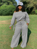 X00449L Phoenix Hot sale sexy women two-pieces sets+Solid color long sleeve knotted with fleece loose pants two piece suit