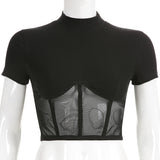 X00422S 2021 Small turtleneck pit net Mosaic slim sexy crop top