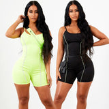 Black Skinny Playsuits Women Reflective Stripe Jumpsuits Short Sport Sexy Rompers Ladies Jumpsuit Neon Bodysuit