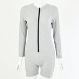 Black Gray Ribbed Bodycon Playsuit Women Jumpsuit Active Wear Sexy Club Cotton Romper Jumpsuits Biker Shorts