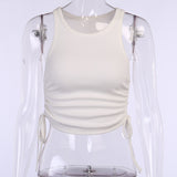 X00106L Hot sale Pure color tight lady short vest O-neck sleeveless side smoke plait vest sexy simple casual crop top