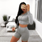 X00170M Women hot style string hoodie tight shorts fashion casual sports fitness running two-piece suit