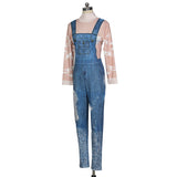 Fashion denim halter print jumpsuit + High-collared slim jumpsuits are a hot seller