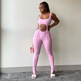 Ribbed Active Wear Fitness Rompers Womens Jumpsuit Sexy Fashion Hollow Out Bandage Workout Sports Jumpsuits