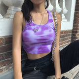 X01038C Tie Dye Print 2021 Summer Tank Top Women Sleeveless Fashion Casual Crop Tops Skinny Slim Basic Female Tanks Streetwear