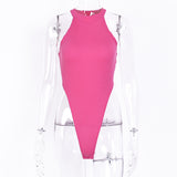 X30030S spring/summer 2021 women's clothing new sexy cut shoulder slim high collar with fluorescent multi-color bodysuit