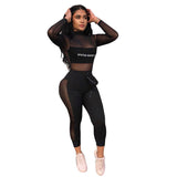 X00473M new fashion Women's sport casual trouser suit Sexy new gauze letter two - piece leisure suit