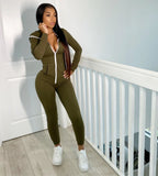 Solid Zipper Hoodie Jumpsuits Women 2020 Autumn New Slim Casual Skinny Streetwear Active Fitness Sporty Work Out Rompers