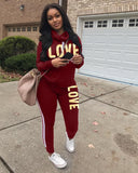 X01931C Plus Size 2 Piece Set Women Outfit LOVE Letter Print High Neck Hoodies Sweatshirt Pants Tracksuit Streetwear Casual Suit