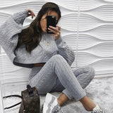 X00548L Phoenix New arrival sport women two-piece set+Plain color sweater suit with round neck and long sleeves