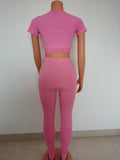 X00215L Autumn 2021 couture Short-sleeved V-neck T-shirt+ high-waisted trousers+zip-up pantsuits