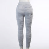 X01912C Fall Winter Ruched Sporty Stacked Leggings Women Mid Waist Casual Fashion Bodycon Pencil Pants Skinny Grey Long Trousers