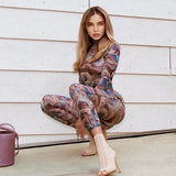 X00755L Fashion marbled foot slit pants sexy long sleeve round neck onesie sexy women two-piece sets