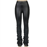 X01622C Phoenix Basic Black Pencil Pants Autumn Winter Stacked PU Leather Skinny Tights Trousers 2021 Hot Fashion Clothing