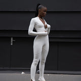 white Sexy Bodycon tracksuit Jumpsuit Women 2020 new fitness Romper Long Sleeve Zipper elastic Bodysuit