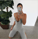 2020 Amazon new summer women's zipper sexy open back suspender sports one-piece women jumpsuit