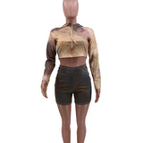 X01637C Phoenix Autumn and winter new fashion tie-dye wear hat hoodie casual high-waisted shorts set of women 2021 two pieces