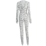 X01539C Phoenix White python casual suit with european-style print hooded long sleeve top and tight waist trousers