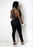 New arrival hot sale women jumpsuits+Fashion mesh spliced deep lady's jumpsuit