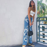 X00923M 2021 New style High-waisted slimming love graffiti print straight tube casual street style jeans in stock