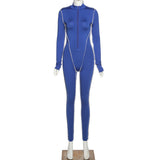 autumn fashion women full long sleeve zipper jumpsuits striped stretchy activewear fitness sporty workout skinny outfits