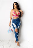 X00208M 2021 women hot style Summer colorful butterfly sequins top Sexy backless V-Neck halter crop top