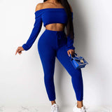 X00474S women fitness two pieces set tracksuit long sleeve crop top skinny leggings sports wear slim outfit