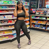 X01246C sporty fitness tracksuit women one shoulder tank+leggings 2 piece elastic sporty skinny active wear casual fashion