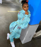 X01144S Stylish digital printed monogram hoodie sports suit