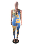 2020 hot sale autumn print women's jumpsuits+Sexy deep V - neck sleeveless pantsuit