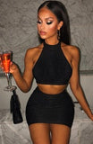 Fashion two piece set women clothing sexy club party backless crop tops and pencil mini skirt 2 pieces outfits