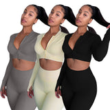 X01706C Phoenix European and American women's zip-up top in solid color sport slim two-piece set