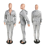 X00724M Phoenix fashion personality two-piece casual plain color pleated hoodie suit two-piece set