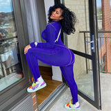 autumn fashion women full long sleeve zipper jumpsuits striped stretchy activewear fitness sporty workout skinny outfits