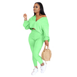 X00327L New arrival women two-piece set+Solid color temperament casual two - piece long - sleeved pantsuit