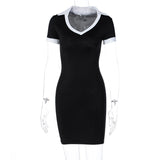 2020 sexy women casual skirt Women's u-shaped neck dress with short sleeves