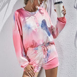 X00554M long sleeve fashion two piece tie-dye printed ladies home suit long-sleeved blouse and shorts two-piece set