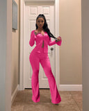 X00453L Phoenix New arrival sport women two-piece set+Two-piece flared trousers with slit sleeves