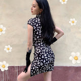 Chinese style short cheongsam 2021 summer Sexy floral dresses Slim high-waisted throwback slit skirt