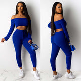 X00474S women fitness two pieces set tracksuit long sleeve crop top skinny leggings sports wear slim outfit