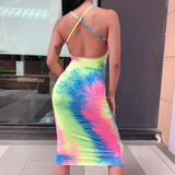 Tie dye slip backless sexy summer dresses women fashion high waist slim party elegant bodycon midi dress