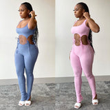 Ribbed Active Wear Fitness Rompers Womens Jumpsuit Sexy Fashion Hollow Out Bandage Workout Sports Jumpsuits